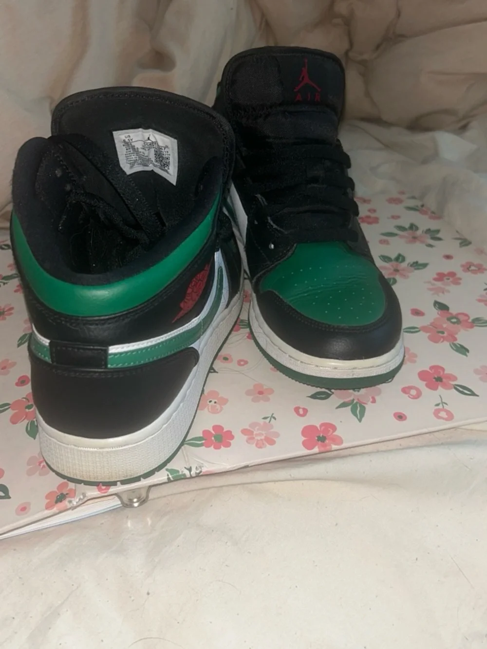 Jordan Kids Black and Green High-Top Sneakers with Red Jumpman